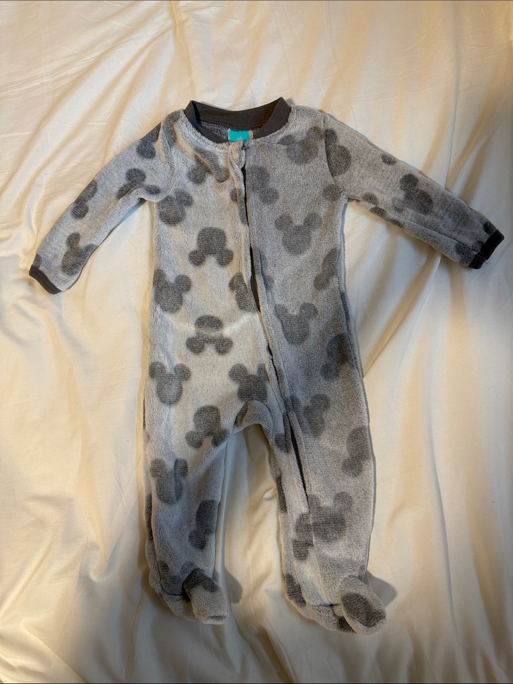 Disney Gray & Dark Gray Mickey Fleece Footed One-Piece